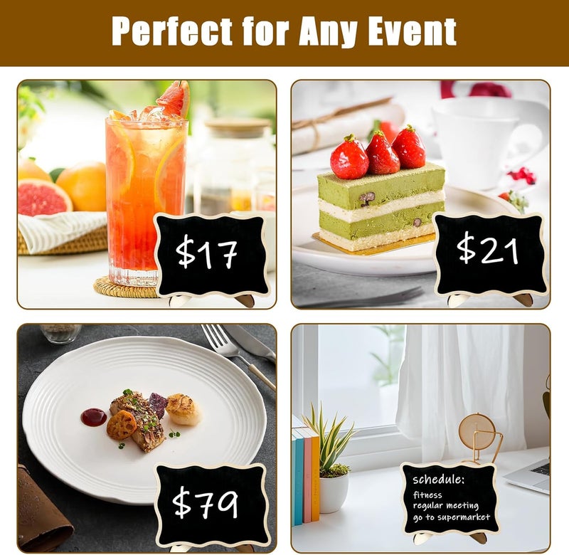 Bolsdoic 10PCS Mini Chalkboard Signs, Framed Small Chalk Board Food Labels with Easel Stand, Reusable Writable Blackboard with 2 Chalks, Wood Place Cards for Weddings, Birthday Parties, Buffet (Wave) - Image 5